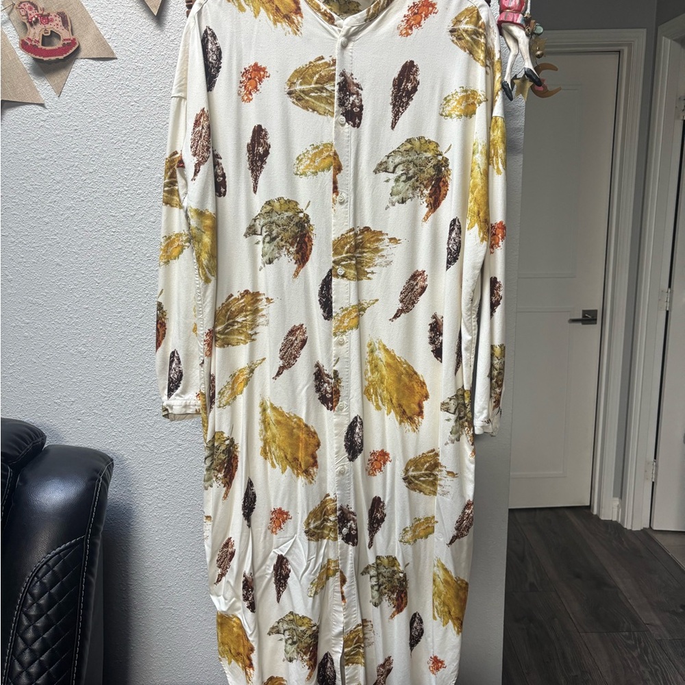 Japanes Galerie Vie dress Cream Leaf-Print Long Sleeve Shirt Dress - Picture 6 of 9